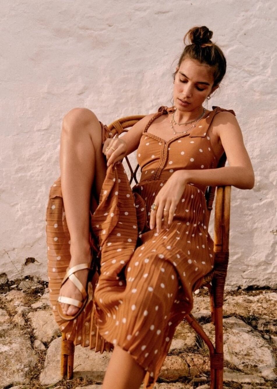 Sezane Nella midi dress in camel Polka Dot FR36